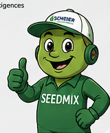 SEEDMIX, mascot wearing a SCHEIER cap, giving a thumbs up